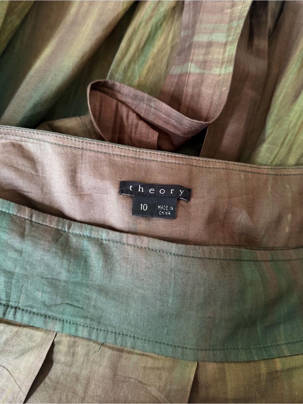 Theory Ombre Midi Wrap Skirt in Green and Brown with Tie Waist - Picture 3 of 5